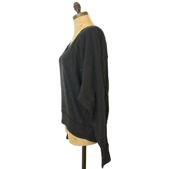 Free People Santa Clara Thermal Top Dolman Sleeve V Neck Black size Medium M - Picture 7 of 7